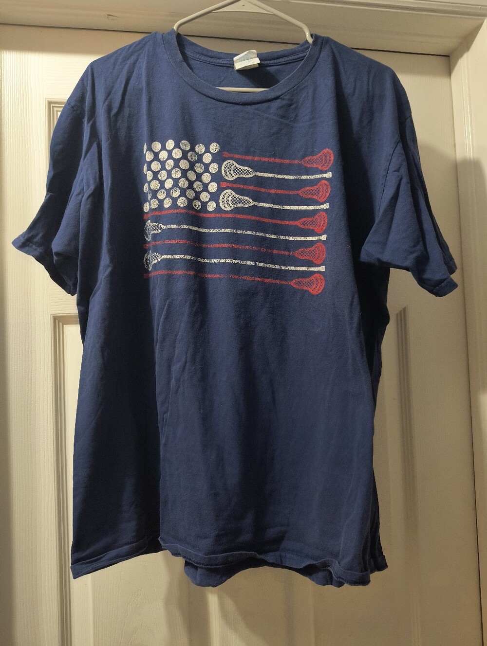 Navy Lacrosse Flag Graphic T-Shirt Size XL